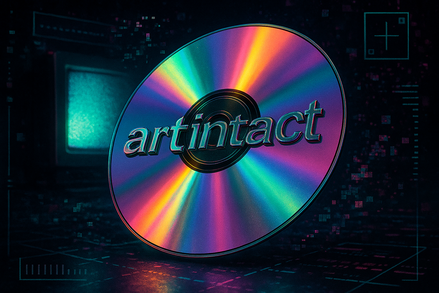 Retro 90er Jahre CD-ROM mit holographischem Design und frühen digitalen Interface-Elementen